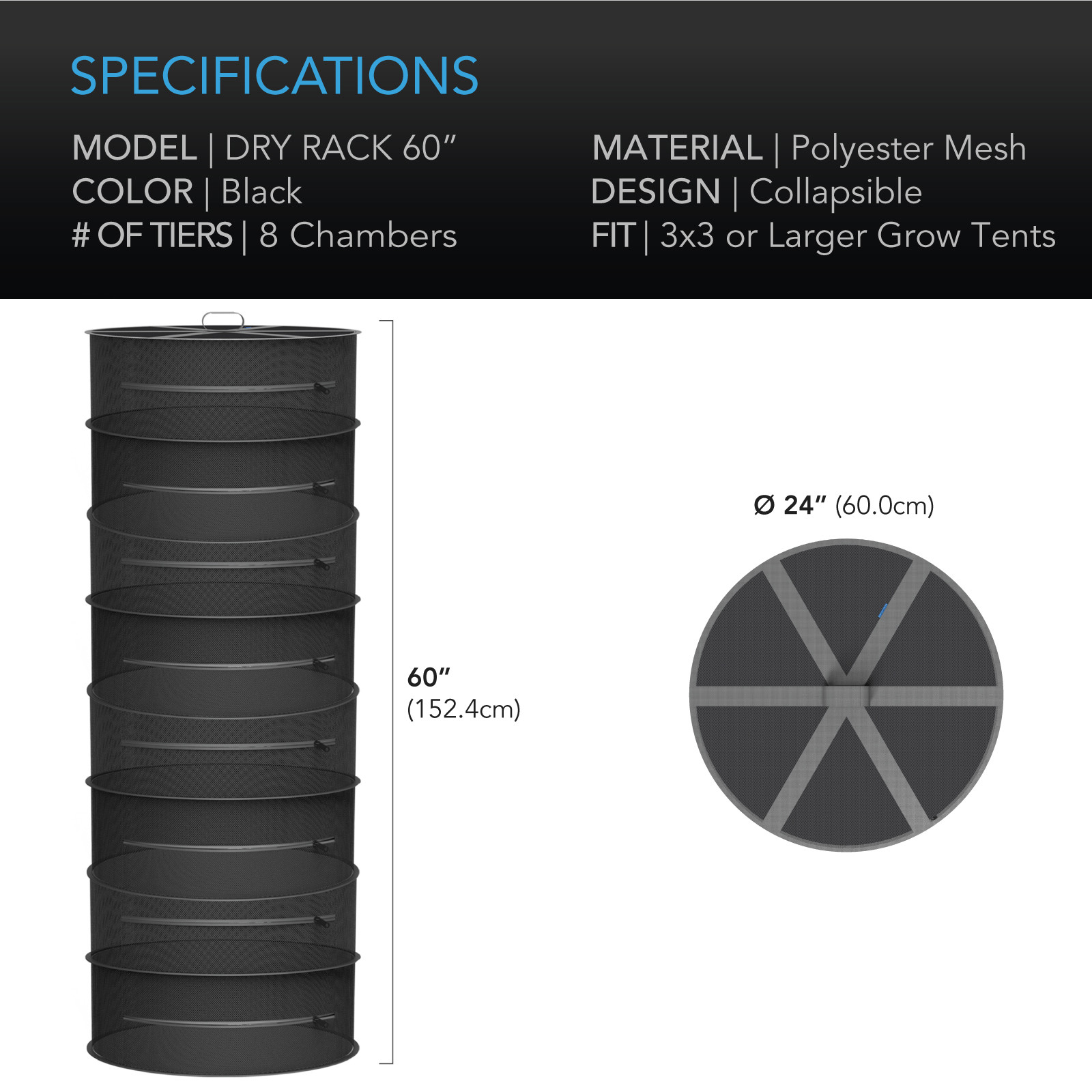 Hanging Herb Drying Rack 24", Durable Polyester Mesh, 8 Tiers - Image 5